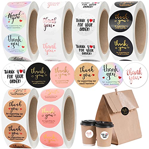 3000Pcs 1inch Thank You Stickers, 6Rolls Stickers Small Business, for Supporting My Business Supplies Packing, Envelopes, Gift Wraps and Crafts