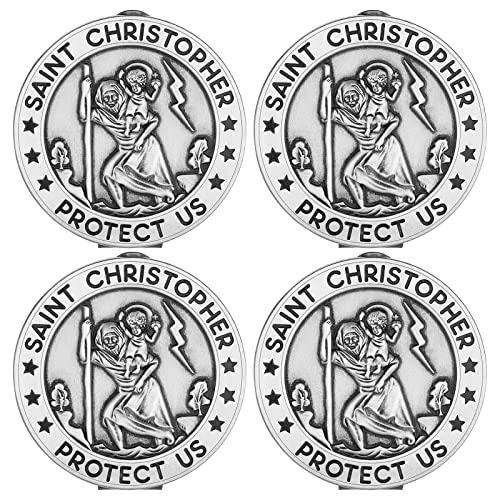 Tallew St Christopher Visor Clip Car Medals Catholic St Christopher Medal for Car Automotive Sun Visor Accessories for Parent Family Friend (4)