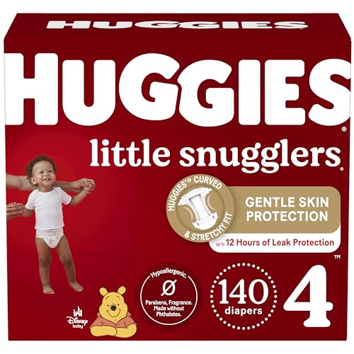 Huggies Size 4 Diapers, Little Snugglers Baby Diapers, Size 4 (22-37 lbs), 140 Ct (2 packs of 70), Packaging May Vary