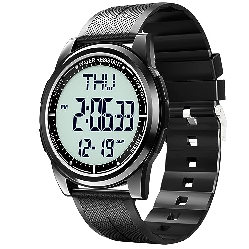 Beeasy Mens Metal Digital Watch Waterproof with Stopwatch Alarm Dual Time Countdown, Ultra-Thin Super Wide-Angle Display Digital Wrist Watches for Men Boys