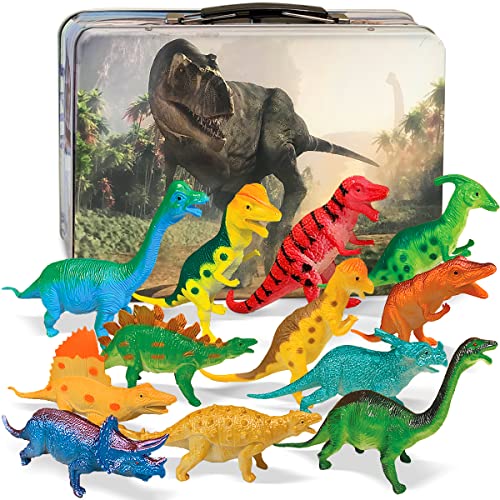 3 Bees & Me Dinosaur Toys for Kids 3-5, 5-7, 8-12 - 12 Large Dino Toy Figures with Storage Box Case - 6 inch Dinosaurs - Toy Dinosaur Gift Set for Boys and Girls for Imaginative Play