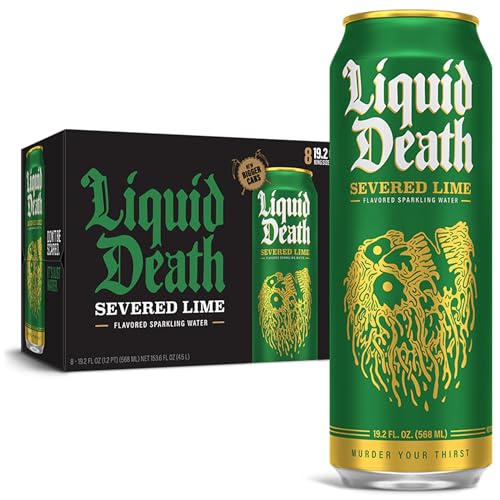 Liquid Death, Severed Lime Sparkling Water, Lime Flavored Sparkling Beverage Sweetened With Real Agave, Low Calorie & Low Sugar, 8-Pack (King Size 19.2oz Cans)