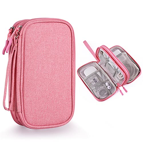 Bevegekos Travel Essentials for Women, Cord Organizer Storage Case Bag for Airplane Accessories & Tech Electronics (Small, Pink)
