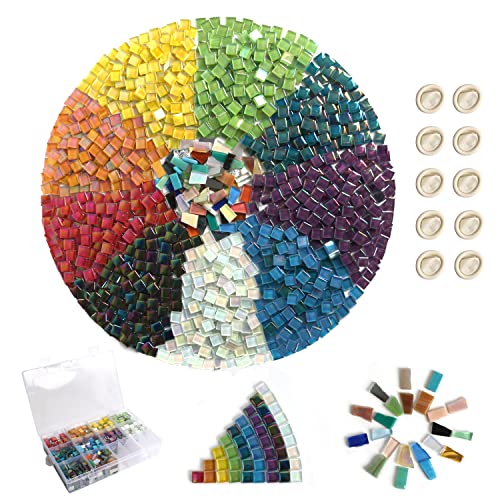 Focal20 1.5lb Mosaic Tiles Assorted Iridescent Crystal Mosaic Tiles for Crafts, Glass Mosaic Pieces Set with Box 680g DIY Picture Frames Handmade Jewelry Art Decoration Gifts (Multi Colors Set)