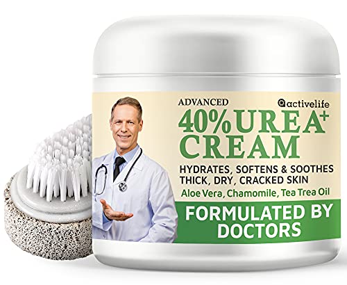 Activelife - Urea Cream 40 Percent for Feet, Formulated by Doctors, Foot Cream for Dry Cracked Heels, Foot Callus Remover, Rehydrates Dry, Rough, Dead Skin on the Feet, Hands, and Elbows, Free Pumice