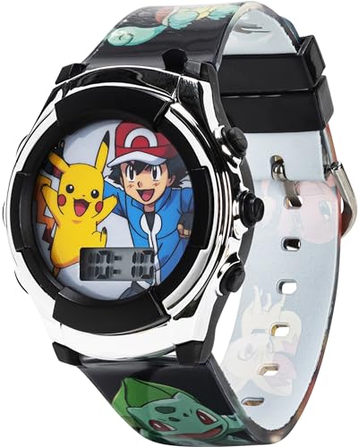 Accutime Pokemon Kids Digital Watch Pikachu & Ash, Easy-to-Read LCD Display, Educational Quartz Wristwatch, Durable & Fun, Ideal Gift for Boys and Girls - Model POK3018