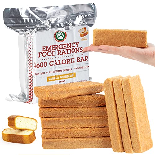 Grizzly Gear Emergency Food Rations- 3600 Calorie Bar (Vanilla Poundcake) - 3 Day, 72 Hour Ready To Eat Supply For Disaster, Hurricane, Flood Preparedness - Non Thirst Provoking - 5 Year Shelf Life