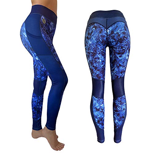 Platinum Sun Marble Capris Leggings for Women with Printed Design UPF 50+ (Royal Blue - Large)