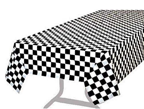 BRICHBROW Pcs of 2 Premium Plastic Checkered Flag Tablecloths Picnic Table Covers, Tablecovers Party Favor (2, Black)