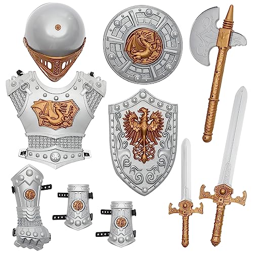 Dress up Knight for, Knight Costume Set American Knight Set Medieval Shield and Helmet Playset Knight Costumes for Boys