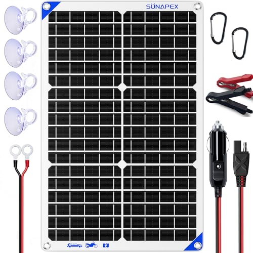 SUNAPEX Solar Battery Trickle Charger Maintainer 30W 12V Waterproof Solar Panel Trickle Charger for Car Boat RV Truck Motorcycle Marine Tractor Battery