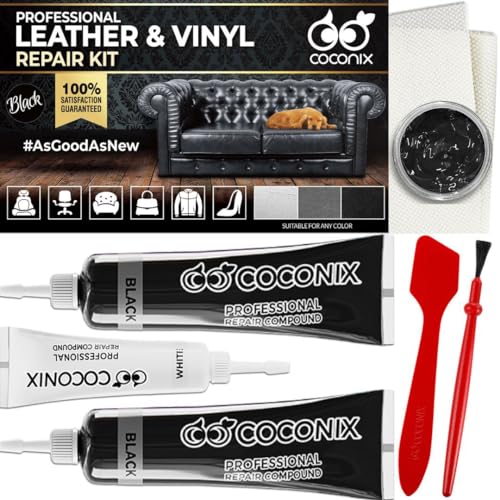 COCONIX Black Leather Repair Kits for Couches - Vinyl & Upholstery Repair Kit for Car Seats, Sofa & Furniture - Liquid Scratch Filler Formula Repairs Couch Tears & Burn Holes