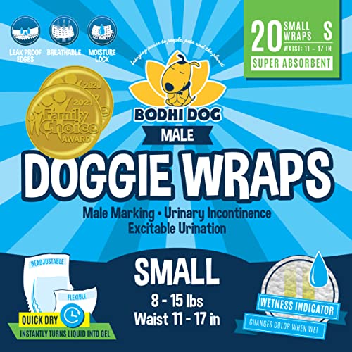 Bodhi Dog Disposable Male Dog Diapers | Super Absorbent Leak-Proof Fit | Premium Adjustable Male Dog Pee Wraps with Moisture Control & Wetness Indicator | 20 Count Small Size