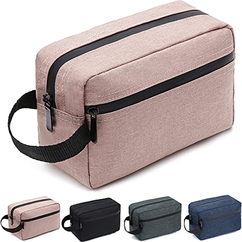 FUNSEED Travel Toiletry Bag for Women and Men, Water-resistant Shaving Bag for Toiletries Accessories, Foldable Storage Bags with Divider and Handle for Cosmetics Toiletries Brushes Tools (Pink)