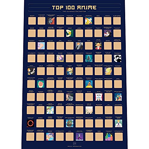 Enno Vatti 100 Anime Scratch Off Poster - Top Animes Of All Time (16.5' x 23.4')- Ultimate Bucket List/Cool Anime Stuff- Best Gifts for Anime Lovers, Christmas, Easter, Valentine's Day