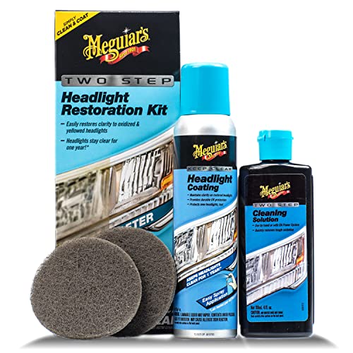 Meguiar's Two Step Headlight Restoration Kit, Headlight Cleaner Restores Clear Car Plastic and Protects from Re-Oxidation, Includes Headlight Coating and Cleaning Solution - 4 Count (1 Pack)