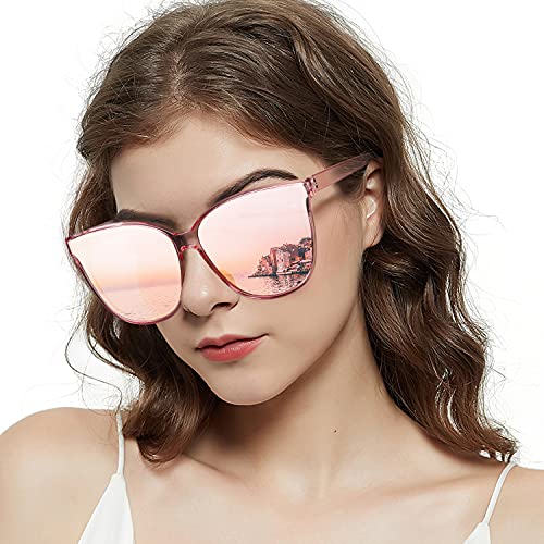 LVIOE Cat Eyes Sunglasses for Women, Polarized Oversized Fashion Vintage Eyewear for Driving Fishing - 99.99% UV Protection