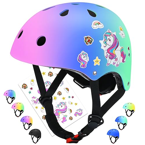 Wemfg Color Gradient Adjustable Helmet, Kids Toddler Girls Boys Child Bike Helmet for Multi-Sports Cycling Skating Bike Rollerblading Scooter Ages 3-5, 5-8, 8-14