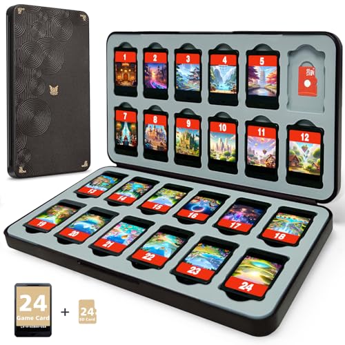 FUNLAB Switch Game Case Compatible with Nintendo Switch Games & Micro SD Cards, Switch Game Holder Cartridge Case with 24 Game Card Storage - Brown Black