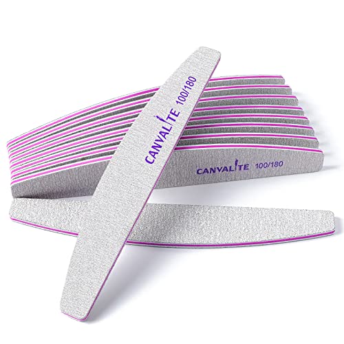 Canvalite 10 PCS Nail File Professional Nail Files Reusable Double Sided Emery Board(100/180 Grit) Nail Styling Tools for Home and Salon Use Christmas Gifts for Women