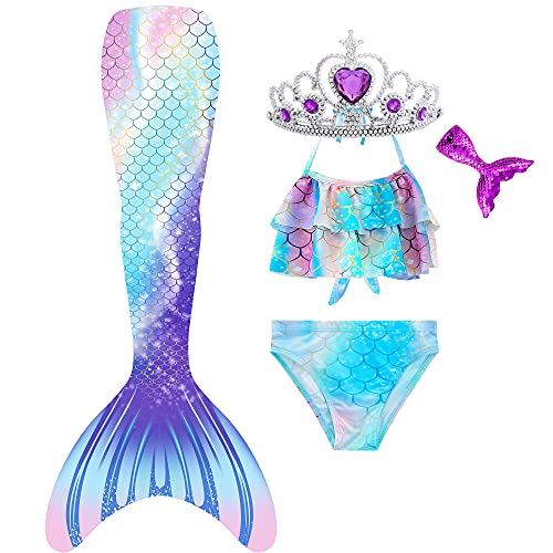 Mermaid Tails for Swimming Swimsuit Costume, Bathing Suit Princess Bikini Sets Cosplay Girls Kids (No Monofin)