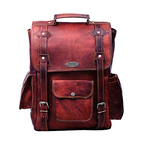 HULSH Handmade 16 Inch Brown Leather Backpack For Men Vintage Easy Open Push Lock Genuine leather backpack for women | Leather laptop backpack for men and women with padded Laptop Compartment