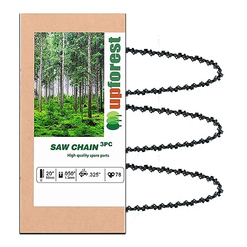 UPFOREST 20 Inch Chainsaw Chain 3 Pack - H78 - .050' Gauge,.325' Pitch, 78 Drive Links Low-kickback for Remington RM4620 Husqvarna 240 445 450 Jonsered CS2255 CS2250 Echo Poulan Ryobi (20MO78X3)