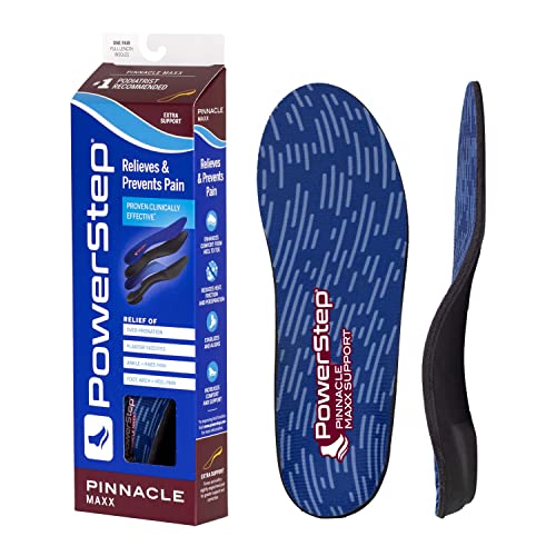 Powerstep Pinnacle Maxx Orthotic Insoles - Orthotics for Overpronation with Maximum Stability & Comfort - Firm + Flexible Angled Heel Style to Help Flat Feet - Heavy Duty Inserts