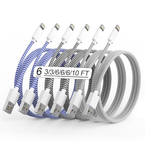 6Pack(3/3/6/6/6/10FT)[Apple MFi Certified] iPhone Charger Lightning Cable Fast Charging iPhone Charger Cord Nylon Braided for iPhone14/13/12/11Pro Max/XS MAX/XR/XS/X/8/7Plus iPad AirPods