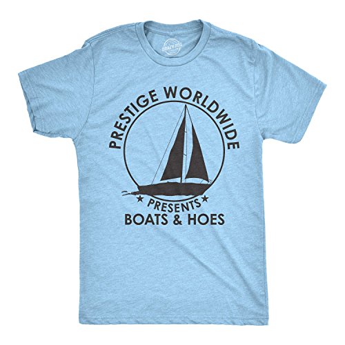 Crazy Dog Mens T Shirt Prestige Worldwide Boats and Hoes Funny Comedy Cult Classic Quote Tee Movie Fan Apparel Graphic Novelty Shirt Heather Light Blue L