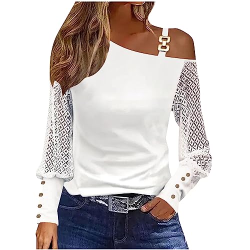 Womens Long Sleeve Tops Dressy Casual Blouses 3/4 Length Sleeve Tops Plue Size Tunic Tops to Wear with Leggings Cute Summer Blouses Lace Interview Outfits Daily Todays Deals(B-White,3X-Large)