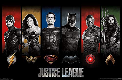 Trends International DC Comics Movie - Justice League - Heroes and Logos Wall Poster, 22.375' x 34', Unframed Version