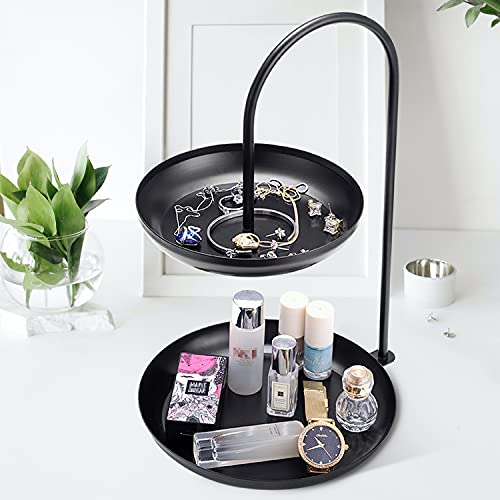 ManChDa 2-Tier Jewelry Tray Black Attractive Jewelry Storage Multi Layer Fruit Organizer Wedding Party Black Two-Tiered Decoration Double Jewelry Tray Accessories