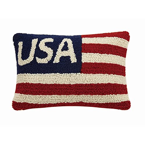 Peking Handicraft USA Flag Red White Blue Patriotic Mini Hooked Wool Pillow - 8' x 12'