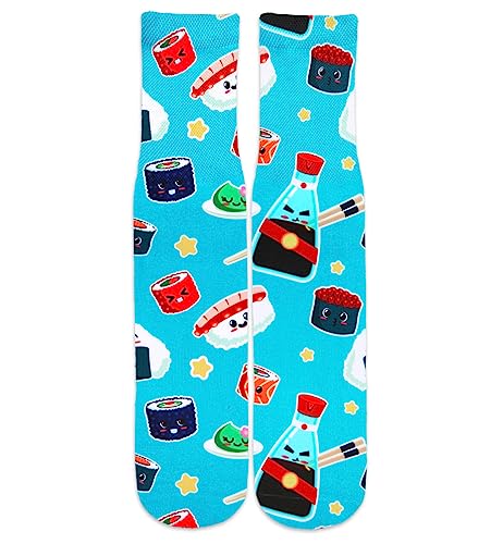 Benefeet Sox Mens Novetly Crazy Funny Socks for Teen Boys 3D Print Colorful Weird Socks Gift Sushi Funky Basketball Sports Athletic Tube Crew Socks,Blue Green Sushi