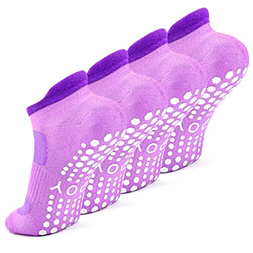 Busy Socks Hospital Resistant Women Skid Socks with Grippers,Safety Yoga Socks for Maternity,Seniors,2 Pairs,Purple