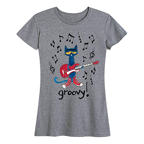 Pete the Cat - Guitar Groovy - Women's Short Sleeve Graphic T-Shirt - Size Medium Heather Grey