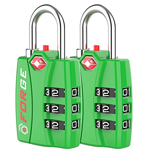 Forge TSA Luggage Combination Lock - Open Alert Indicator, Easy Read Dials, Alloy Body- Ideal for Travel, Lockers, Bags (Green 2Pk)