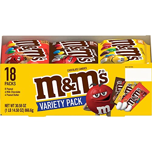 M&M'S Peanut, Peanut Butter & Milk Chocolate Variety Pack Full Size Milk Chocolate Candy Assortment, 30.58 oz 18 ct