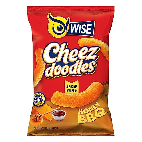 Wise Snacks Cheez Doodles Baked Puffs, Honey BBQ, Individual Snack Size Bags, School and Halloween Snacks for Kids, Gluten Free, 0g Trans Fat, No Preservatives, 0.75 Ounce (42 Count)