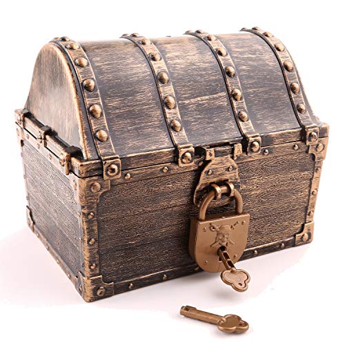 Lingway Toys Kids Pirate Treasure Chest Large Size Teacher's Favorite Treasures Collection Storage Box with 2 Sets of Locks and Keys Only(Vintage Bronze Coating,6.3'X4.8'X5.2')