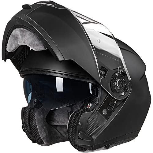 ILM Adult Motorcycle Modular Full Face Helmet Flip up Dual Visor DOT Approved Model 159(Matte Black,Medium)