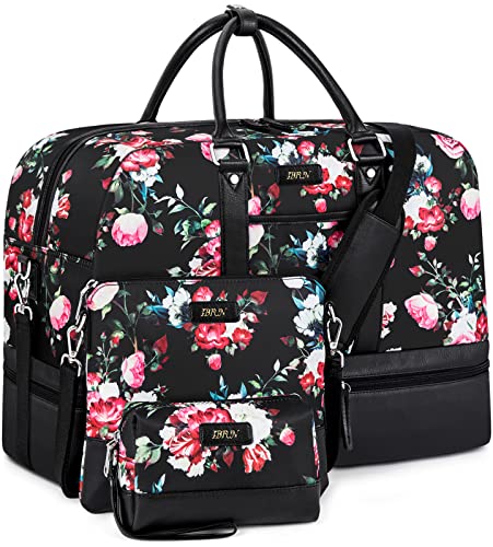 Weekender Bags for Women, Large Overnight Bag Canvas Travel Duffel Bag Carry On Tote with Shoe Compartment 21' 3Pcs Set