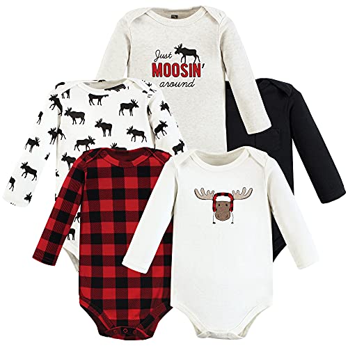 Hudson Baby Unisex Baby Cotton Long-Sleeve Bodysuits Winter Moose 5-Pack, 6-9 Months