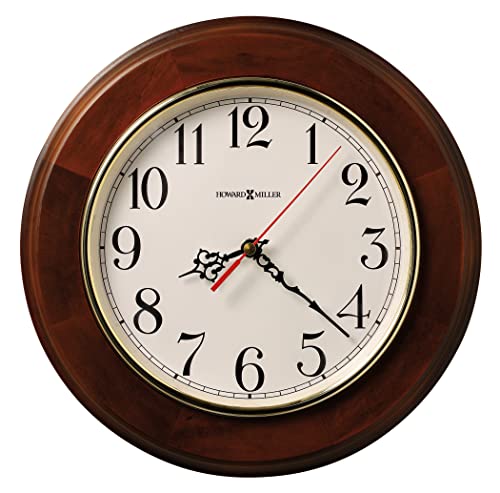 Howard Miller Brentwood Wall Clock 620-168 ? 11.5-Inch Windsor Cherry Finish, Round Brass-Finished Bezel, Natural Home Decor, Off-White Dial, Quartz Movement Timepiece