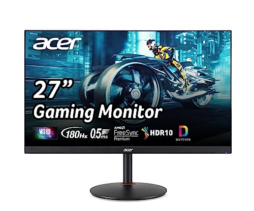 Acer Nitro 27' WQHD 2560 x 1440 PC Gaming IPS Monitor | AMD FreeSync Premium Up to 180Hz Refresh 0.5ms DCI-P3 95% 1 Display Port 1.2 & 2 HDMI 2.0 XV271U M3bmiiprx,Black