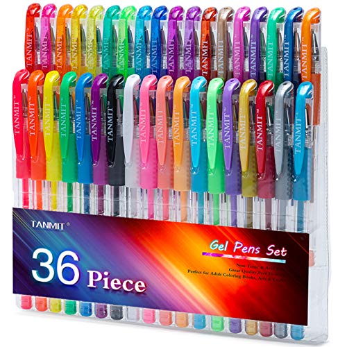 TANMIT Gel Pens, 36 Colors Gel Pens Set for Adult Coloring Books, Colored Gel Marker with 40% More Ink, Great for Kids Adult Doodling Scrapbooking Drawing