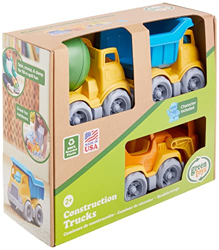 Green Toys Construction Vehicle Includes Scooper, Dumper, Mixer, 1 Character- 3 Pack - 4C