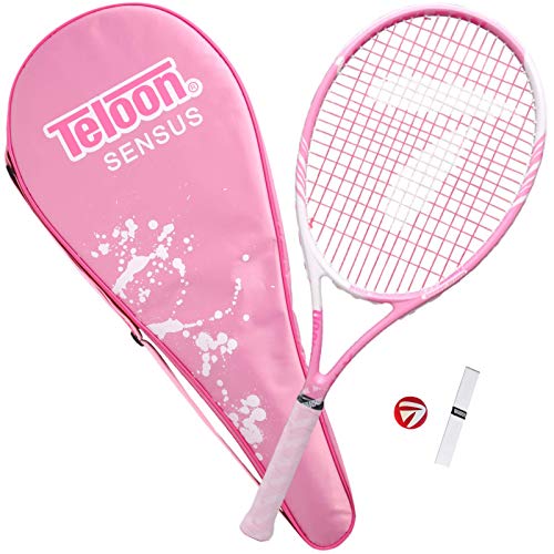 Teloon Sensus Series | Triple Shock Absorption | Adult Tennis Racquet, Women Tennis Racket Includes Bag Cover, Shock Absorber, Tennis Grip (Pink Highlight)