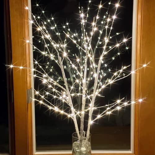 Bexdir Lighted White Birch Twig Branches 33IN 180 LED Plug in with Timer and Dimmer, Artificial Tree Branch with Lights for Indoor Outdoor Home Christmas Room Decoration
